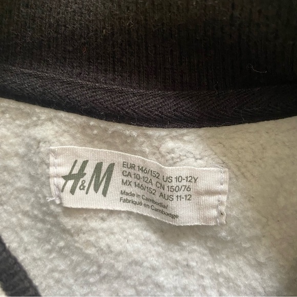 H & M Jacket Boys Kids 10-12 Youth Black White Gray Baseball Snap Button Pockets - Picture 2 of 9